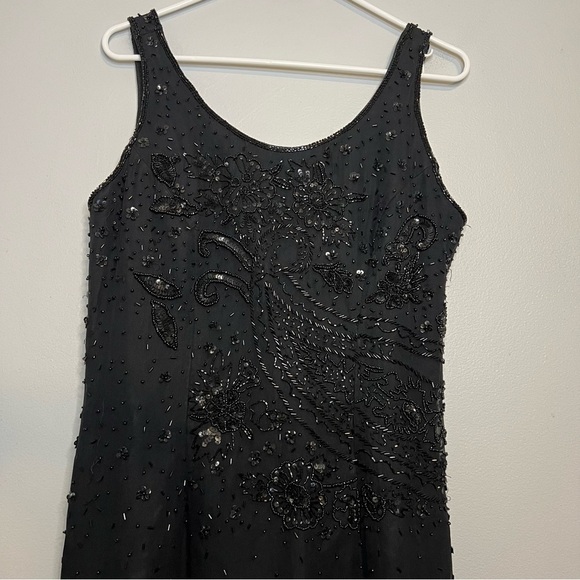 Vtg Paradise Beaded Silk Maxi Dress Sleeveless Black Split Side Sz S Embroidered - Picture 3 of 16